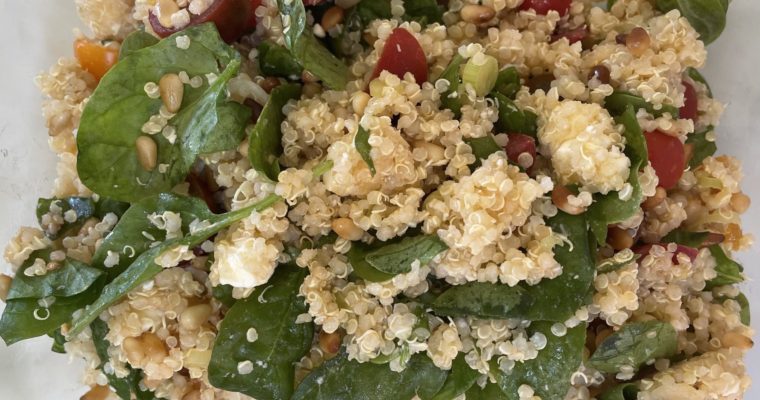 Quinoa and Spinach, feta and pine nut salad