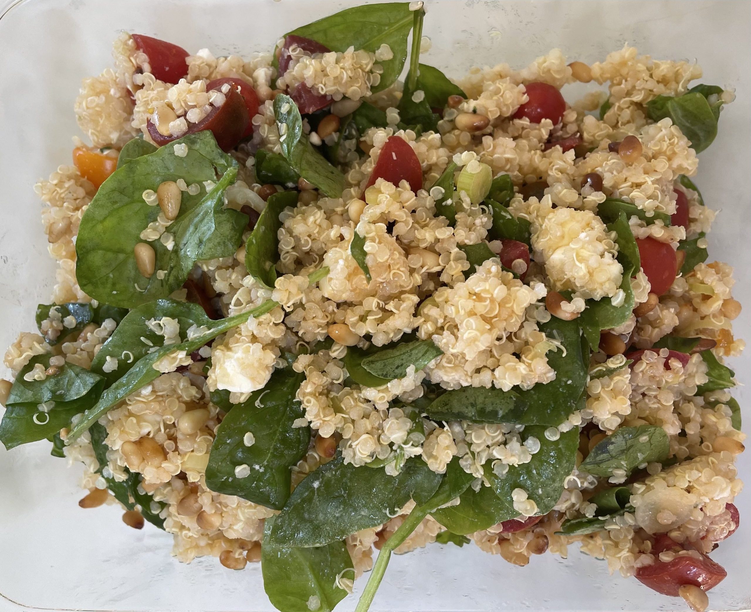 Quinoa and Spinach, feta and pine nut salad